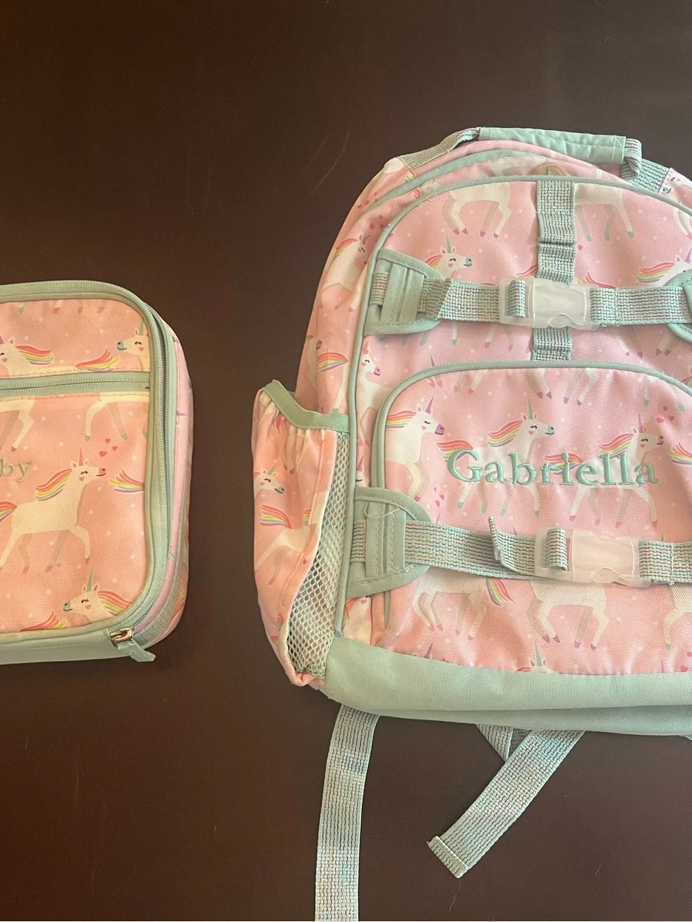 Pottery Barn Kids Pink Unicorn Backpack with Mint Trim